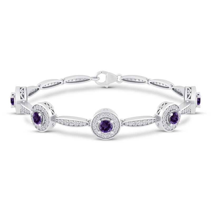 Sterling Silver Amethyst Bangle,Bezel Setting Bangle,Silver Cuff,Purple Gemstone Bangle,February Birthstone,Women Gift with White Rhodium.