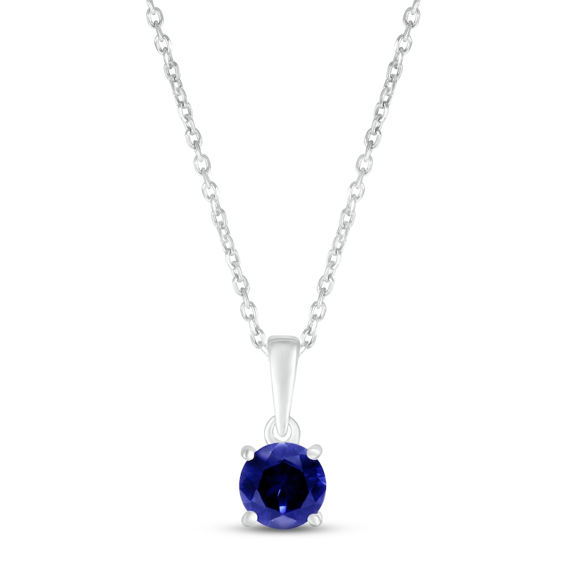Main Image 1 of Blue Lab-Created Sapphire Birthstone Necklace Sterling Silver 18&quot;