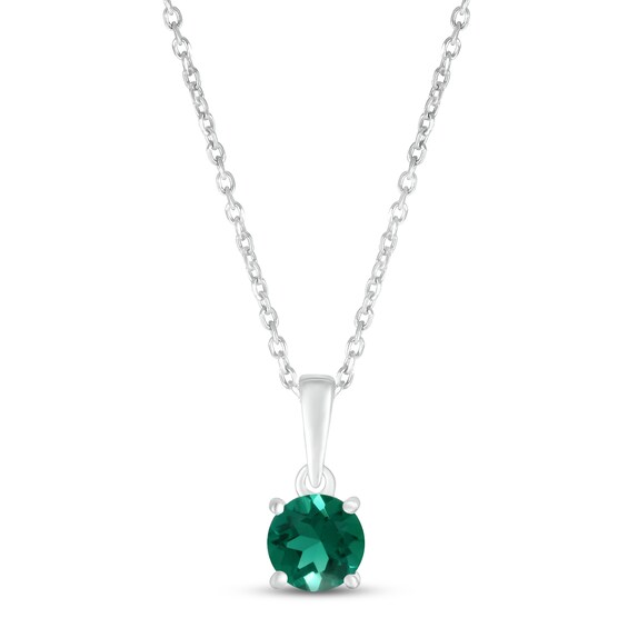 Lab-Created Emerald Birthstone Necklace Sterling Silver 18"