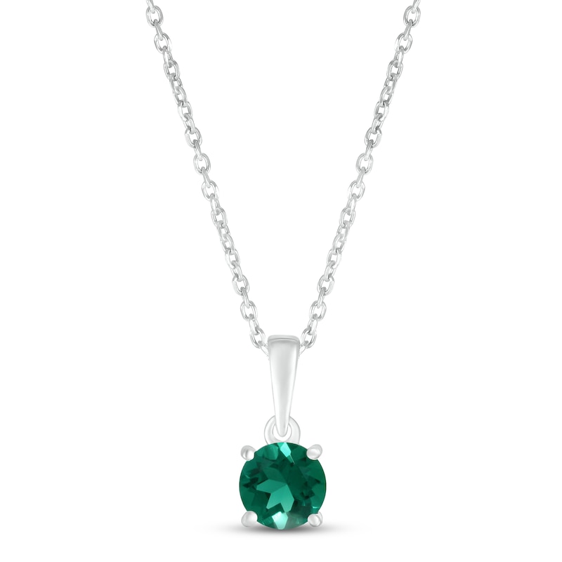 Main Image 1 of Lab-Created Emerald Birthstone Necklace Sterling Silver 18"