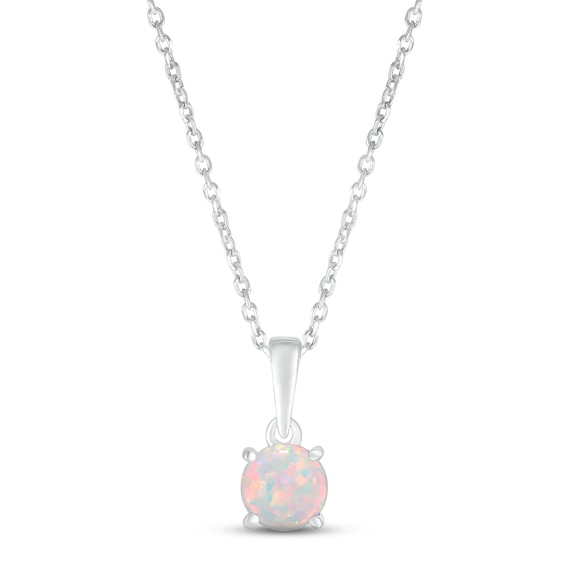 Lab-Created Opal Birthstone Necklace Sterling Silver 18