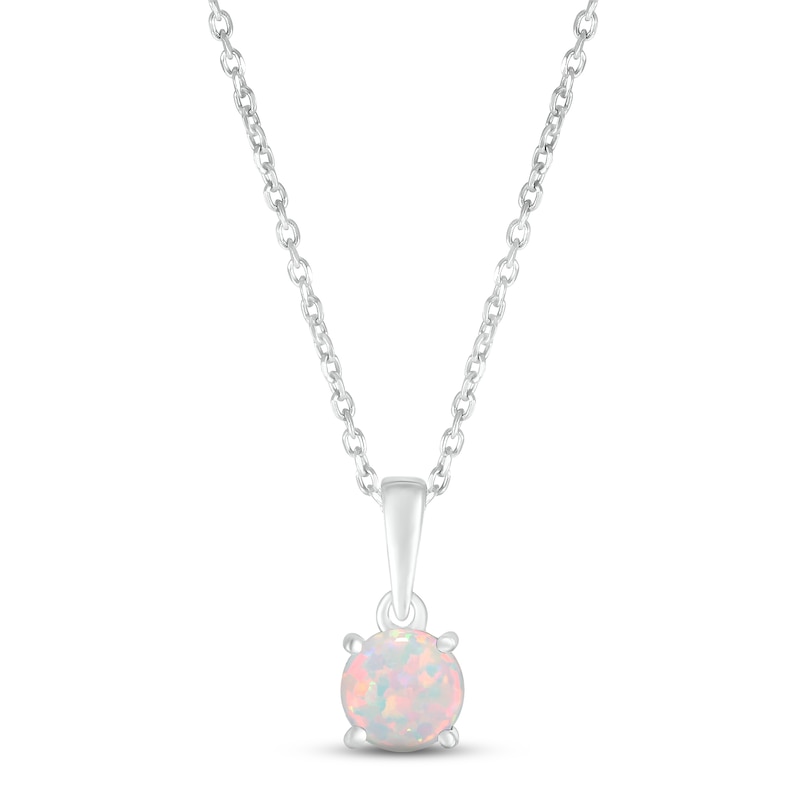 Main Image 1 of Lab-Created Opal Birthstone Necklace Sterling Silver 18"