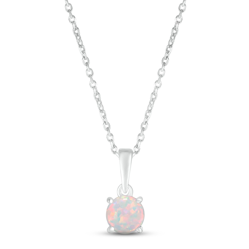 Lab-Created Opal Birthstone Necklace Sterling Silver 18"