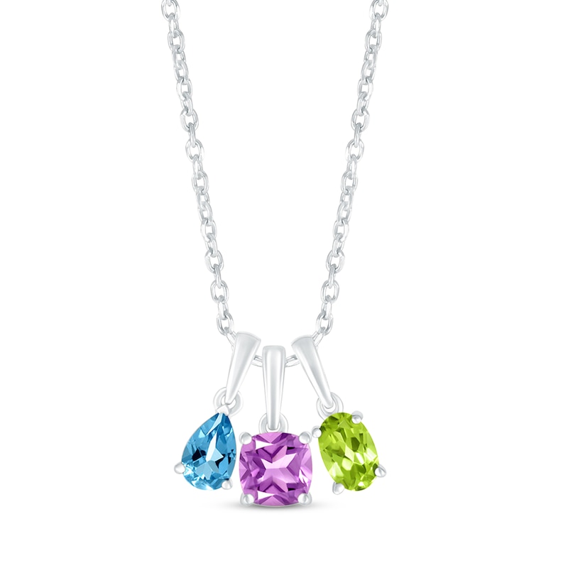 Lab-Created Opal Birthstone Necklace Sterling Silver 18"