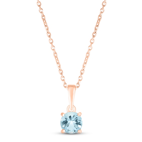 Aquamarine Birthstone Necklace 10K Rose Gold 18"