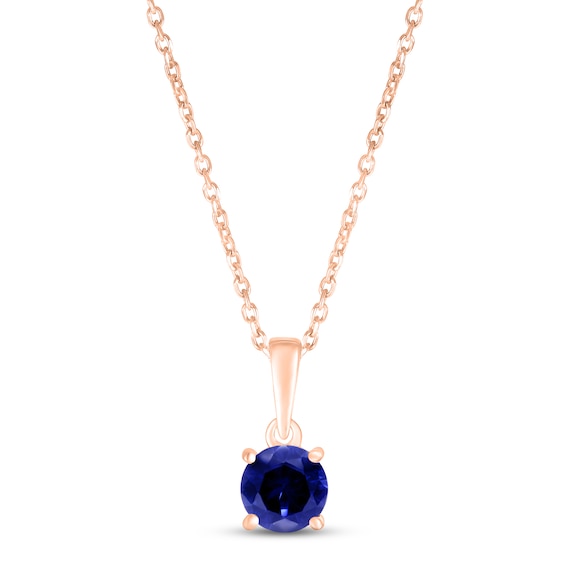 Blue Lab-Created Sapphire Birthstone Necklace 10K Rose Gold 18"