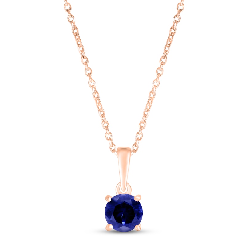 Blue Lab-Created Sapphire Birthstone Necklace 10K Rose Gold 18"