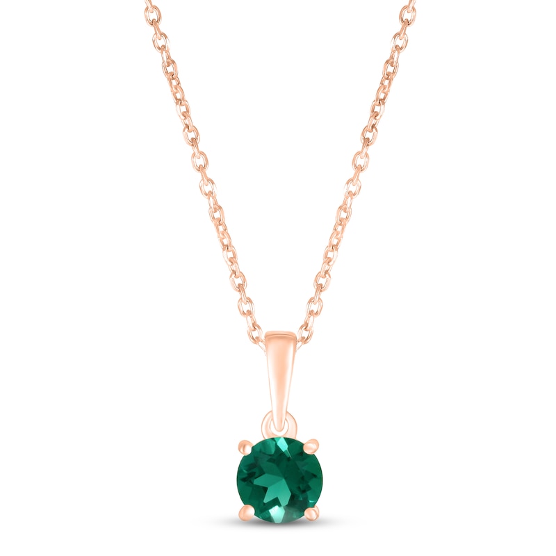 Lab-Created Emerald Birthstone Necklace 10K Rose Gold 18"