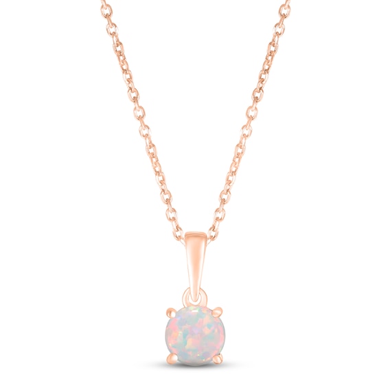 Lab-Created Opal Birthstone Necklace 10K Rose Gold 18"