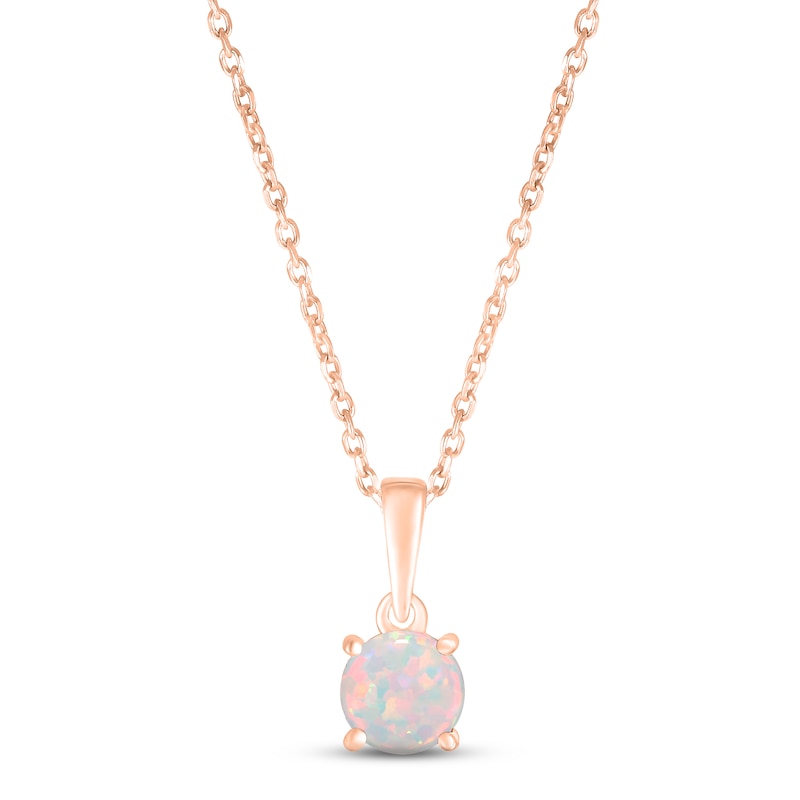 Main Image 1 of Lab-Created Opal Birthstone Necklace 10K Rose Gold 18&quot;