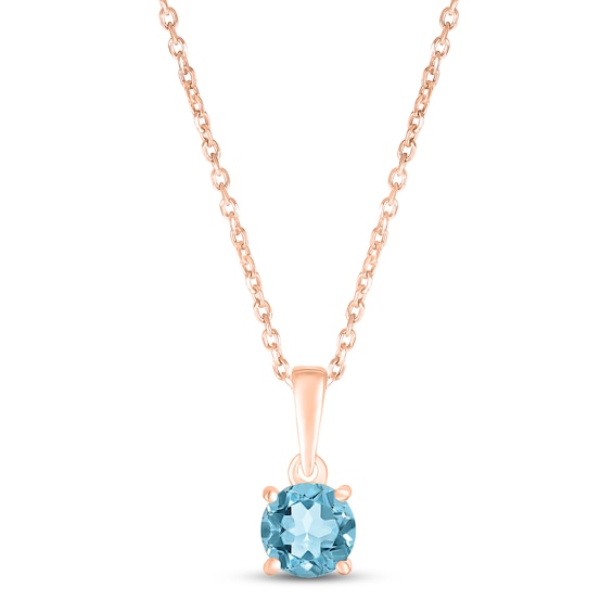 Swiss Blue Topaz Birthstone Necklace 10K Rose Gold 18