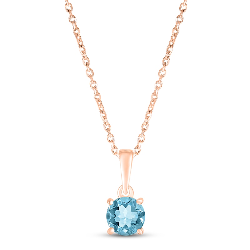 Main Image 1 of Swiss Blue Topaz Birthstone Necklace 10K Rose Gold 18&quot;