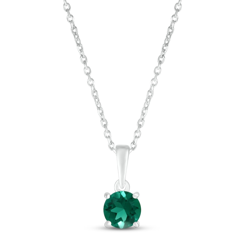 Lab-Created Emerald Birthstone Necklace 10K White Gold 18"