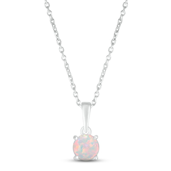 Lab-Created Opal Birthstone Necklace 10K White Gold 18"