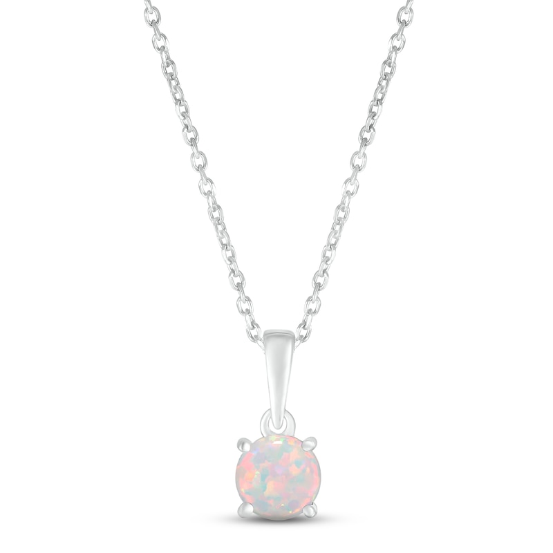 Main Image 1 of Lab-Created Opal Birthstone Necklace 10K White Gold 18"