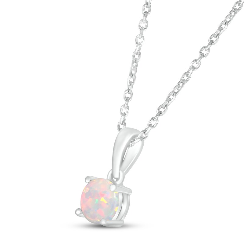 Main Image 2 of Lab-Created Opal Birthstone Necklace 10K White Gold 18"