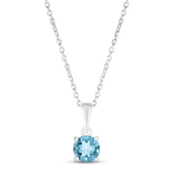 Swiss Blue Topaz Birthstone Necklace 10K White Gold 18"