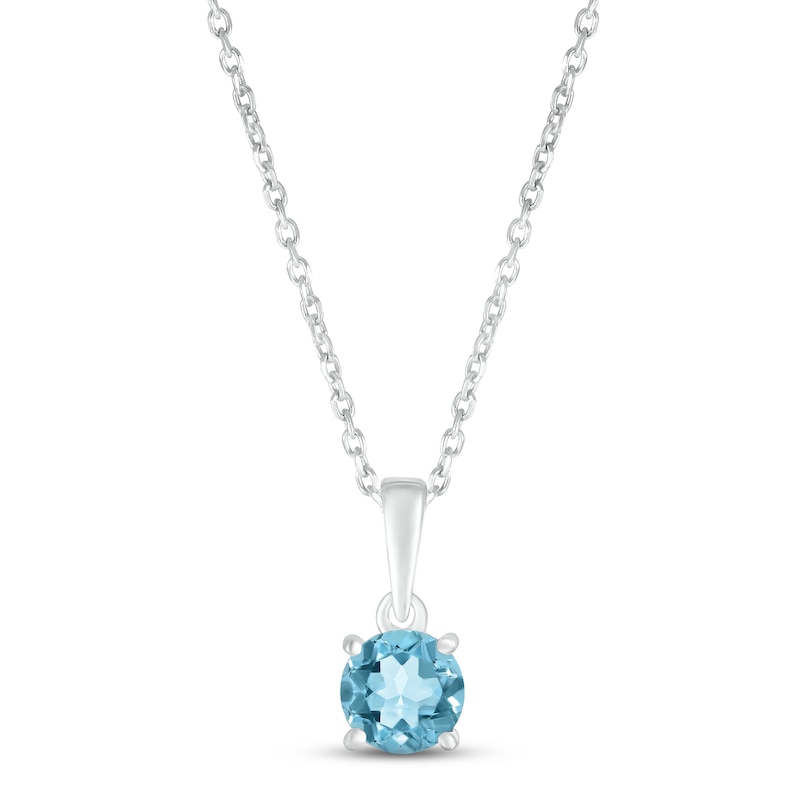 Main Image 1 of Swiss Blue Topaz Birthstone Necklace 10K White Gold 18&quot;