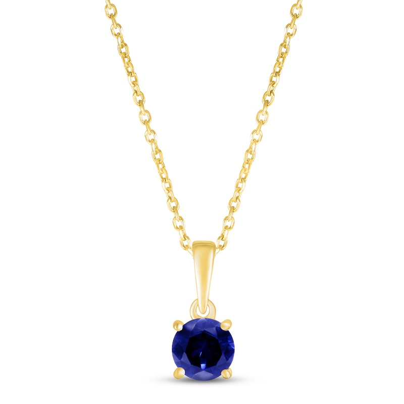 Main Image 1 of Blue Lab-Created Sapphire Birthstone Necklace 10K Yellow Gold 18&quot;