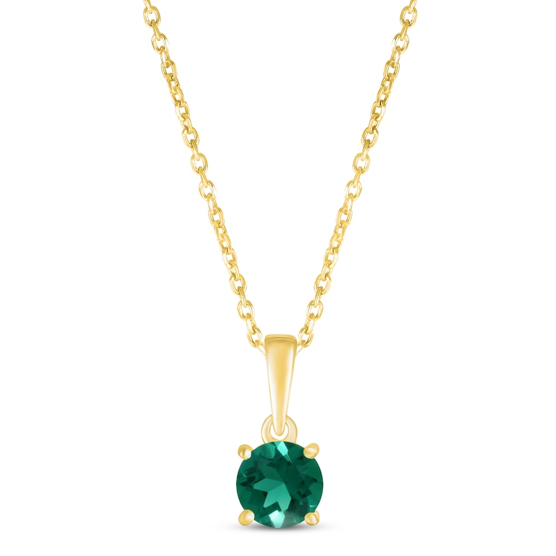 Main Image 1 of Lab-Created Emerald Birthstone Necklace 10K Yellow Gold 18&quot;