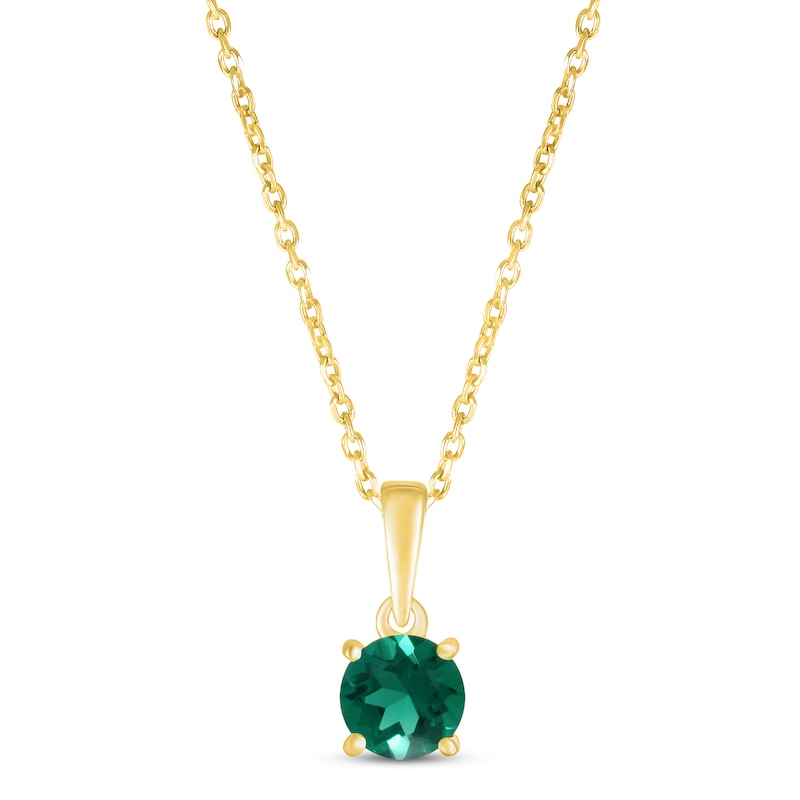 Lab-Created Emerald Birthstone Necklace 10K Yellow Gold 18