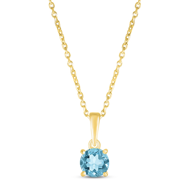 Swiss Blue Topaz Birthstone Necklace 10K Yellow Gold 18