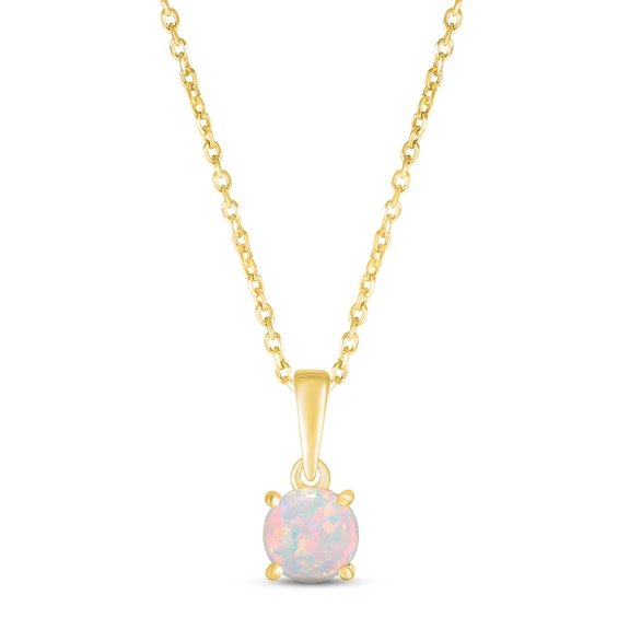 Lab-Created Opal Birthstone Necklace 10K Yellow Gold 18
