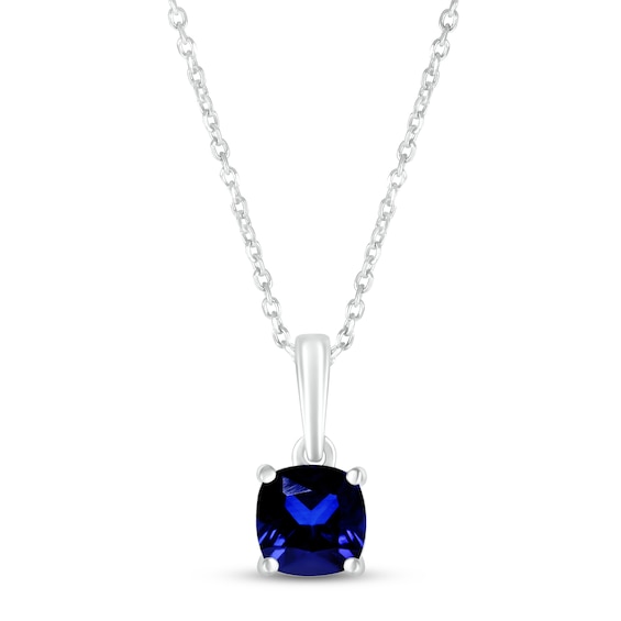 Blue Lab-Created Sapphire Birthstone Necklace Sterling Silver 18