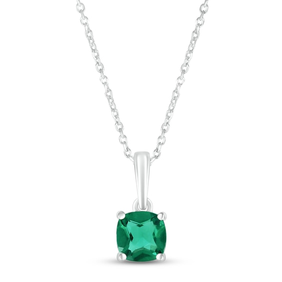 Lab-Created Emerald Birthstone Necklace Sterling Silver 18