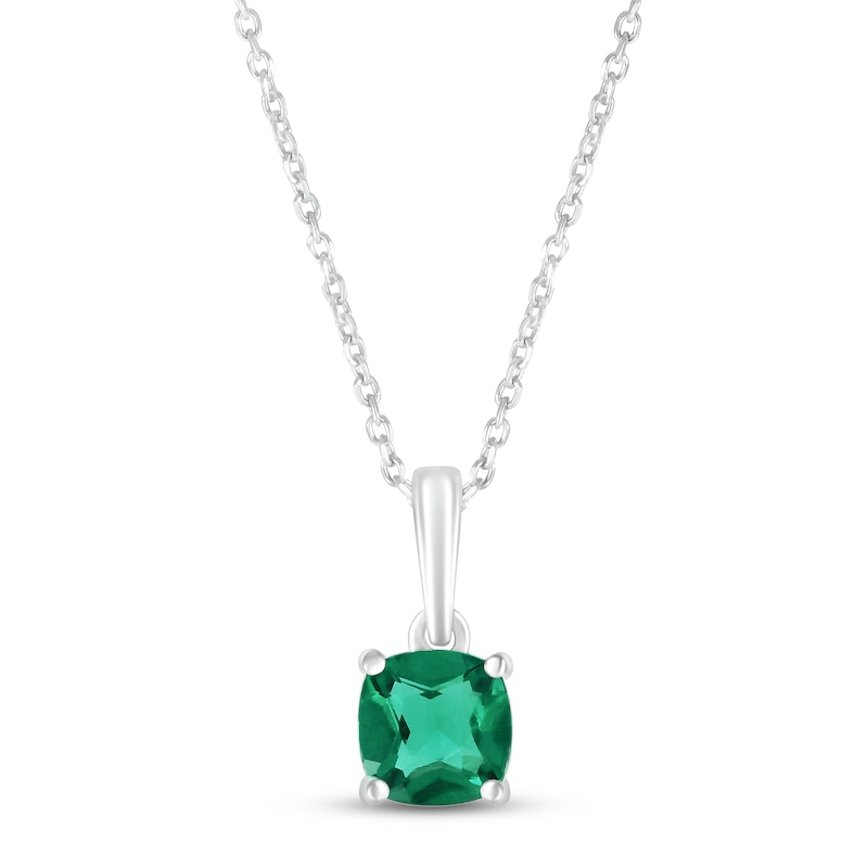 Main Image 1 of Lab-Created Emerald Birthstone Necklace Sterling Silver 18"