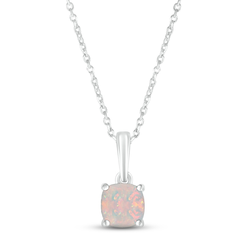 Lab-Created Opal Birthstone Necklace Sterling Silver 18"
