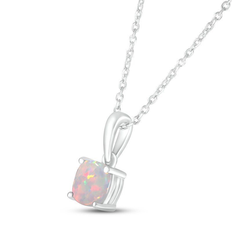 Lab-Created Opal Birthstone Necklace Sterling Silver 18"