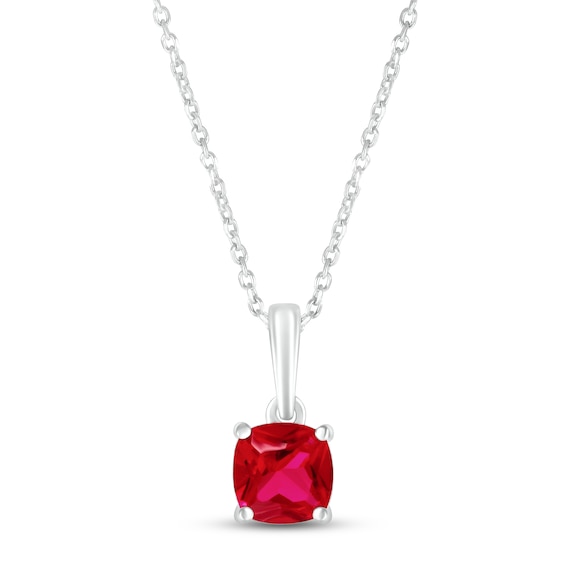 Lab-Created Ruby Birthstone Necklace Sterling Silver 18"