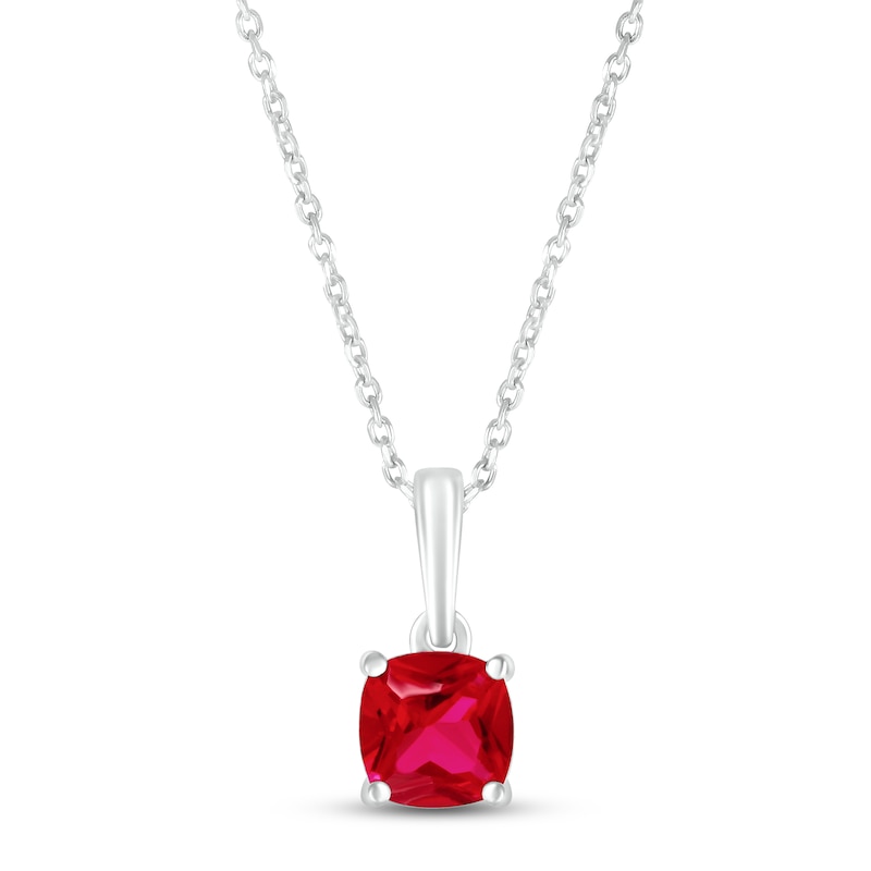 Main Image 1 of Lab-Created Ruby Birthstone Necklace Sterling Silver 18&quot;