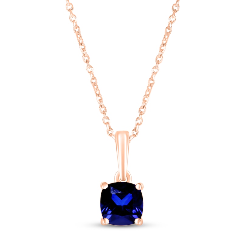 Blue Lab-Created Sapphire Birthstone Necklace 10K Rose Gold 18"