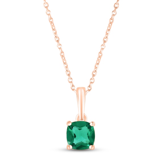Lab-Created Emerald Birthstone Necklace 10K Rose Gold 18"