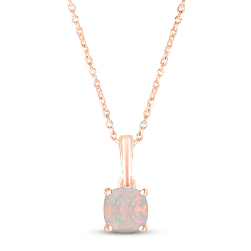 Main Image 1 of Lab-Created Opal Birthstone Necklace 10K Rose Gold 18"