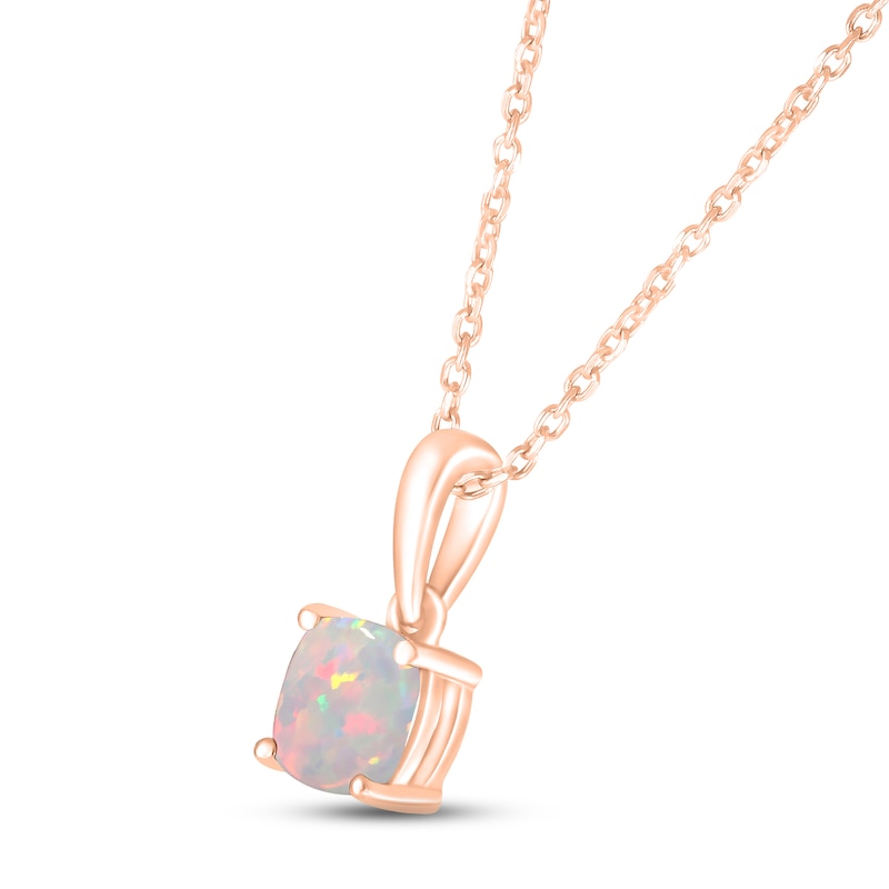 Main Image 2 of Lab-Created Opal Birthstone Necklace 10K Rose Gold 18"