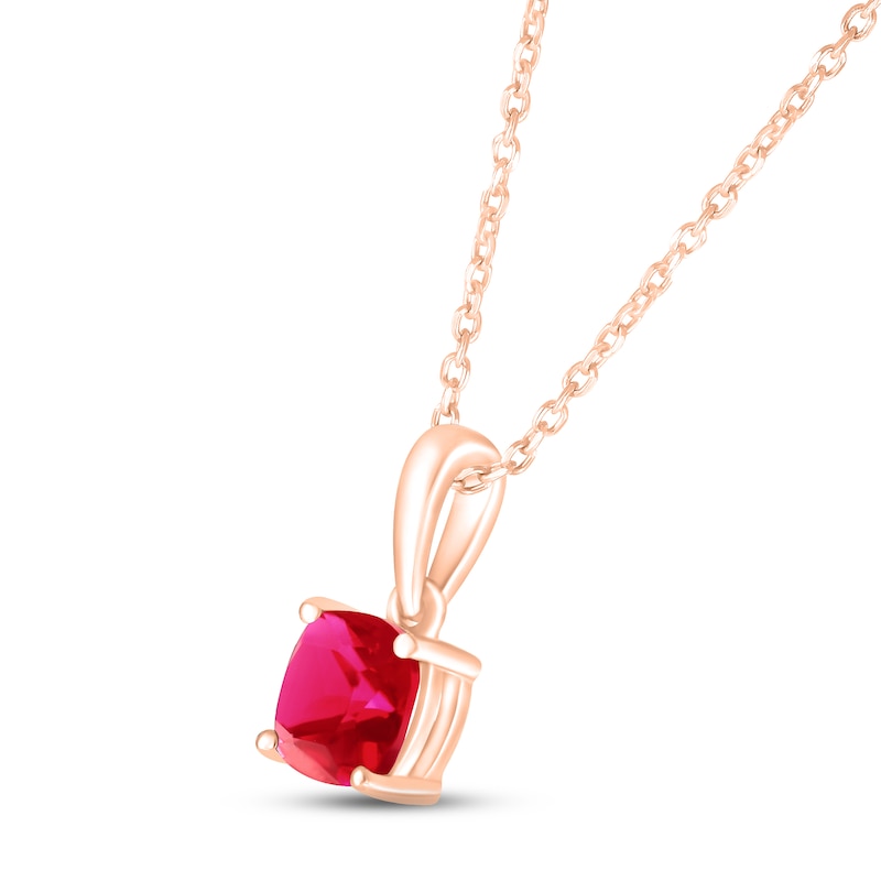 Main Image 2 of Lab-Created Ruby Birthstone Necklace 10K Rose Gold 18"
