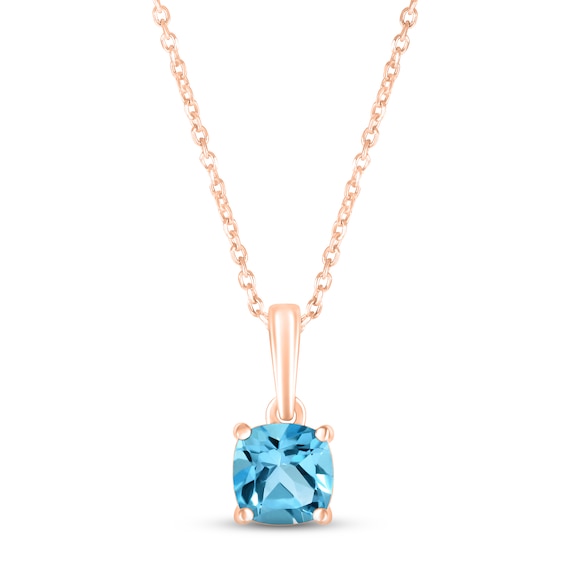 Swiss Blue Topaz Birthstone Necklace 10K Rose Gold 18"