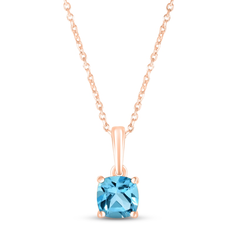 Main Image 1 of Swiss Blue Topaz Birthstone Necklace 10K Rose Gold 18"