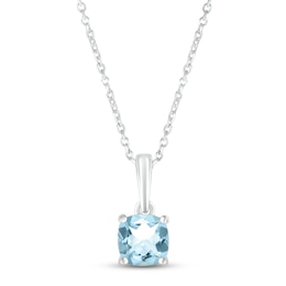 Aquamarine Birthstone Necklace 10K White Gold 18"