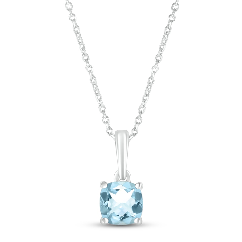 Aquamarine Birthstone Necklace 10K White Gold 18"