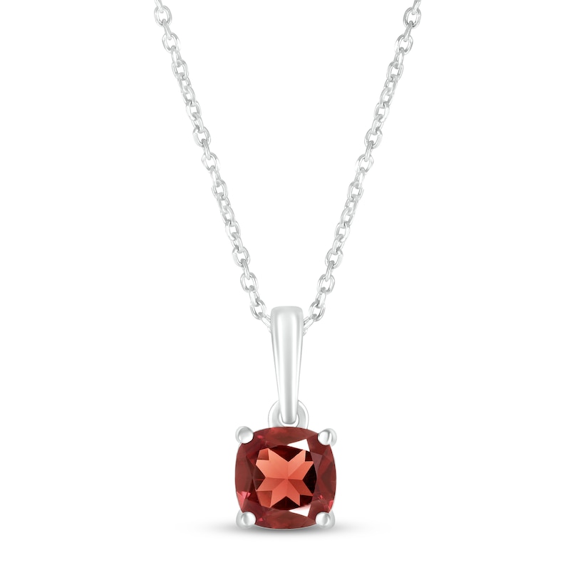 Main Image 1 of Garnet Birthstone Necklace 10K White Gold 18"