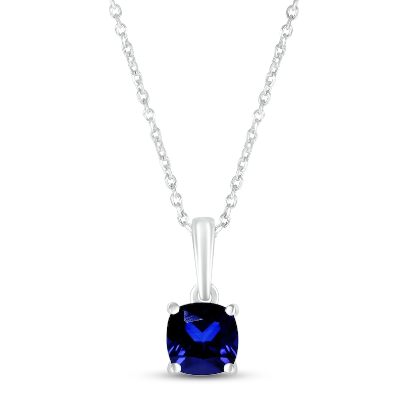 Main Image 1 of Blue Lab-Created Sapphire Birthstone Necklace 10K White Gold 18"