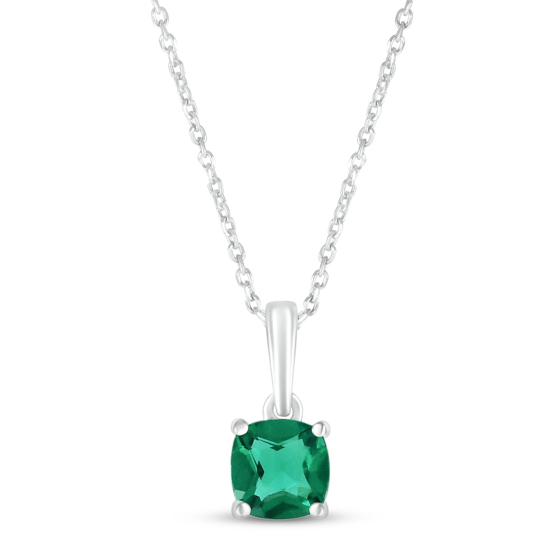 Lab-Created Emerald Birthstone Necklace 10K White Gold 18"