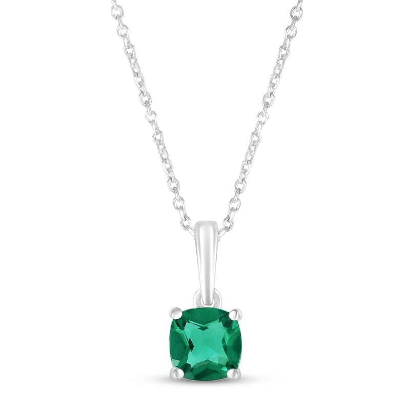 Main Image 1 of Lab-Created Emerald Birthstone Necklace 10K White Gold 18"
