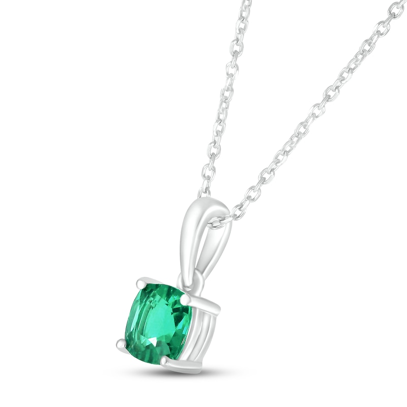Main Image 2 of Lab-Created Emerald Birthstone Necklace 10K White Gold 18"