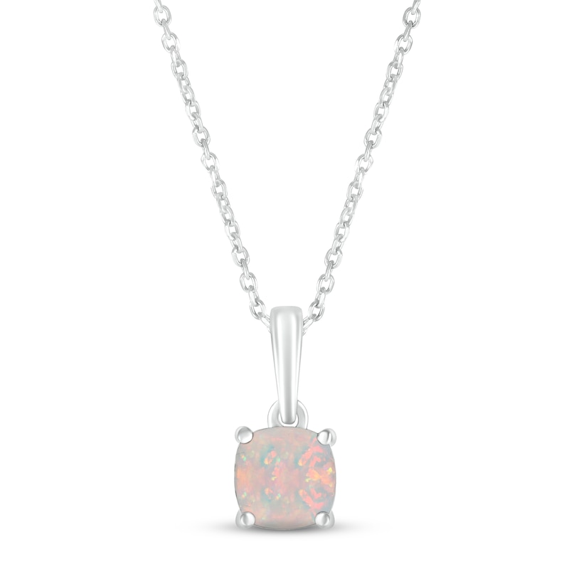 Main Image 1 of Lab-Created Opal Birthstone Necklace 10K White Gold 18"