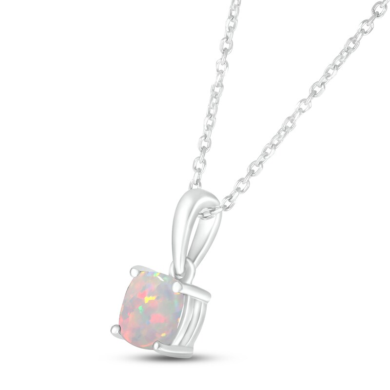 Main Image 2 of Lab-Created Opal Birthstone Necklace 10K White Gold 18"